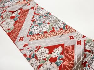 プラチナ二重箔草花に鳥・波・亀甲模様織出し袋帯